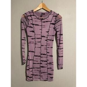H&M Divided Womens Mini Dress Small Purple Tie Dye Mesh Long Sleeve Grunge Punk